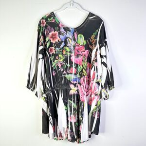 Ashley Stewart Top Women 18/20 Plus Black Floral Peasant Tunic Peplum Bloomcore